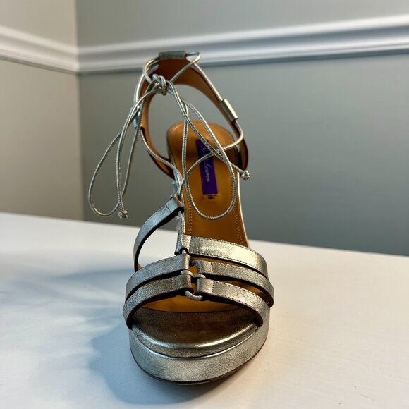 Ralph Lauren Purple Label Metallic Braided Heel Platform Sandals, Size 39.5 - Picture 6 of 14